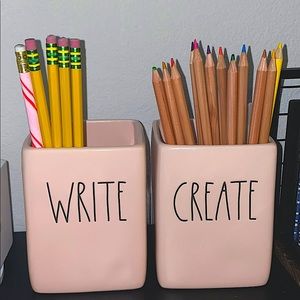 "WRITE" and "CREATE" Ceramic Pink Desk Organizer